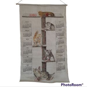 Kittens vintage calendar towel kittens 1980 wall decor